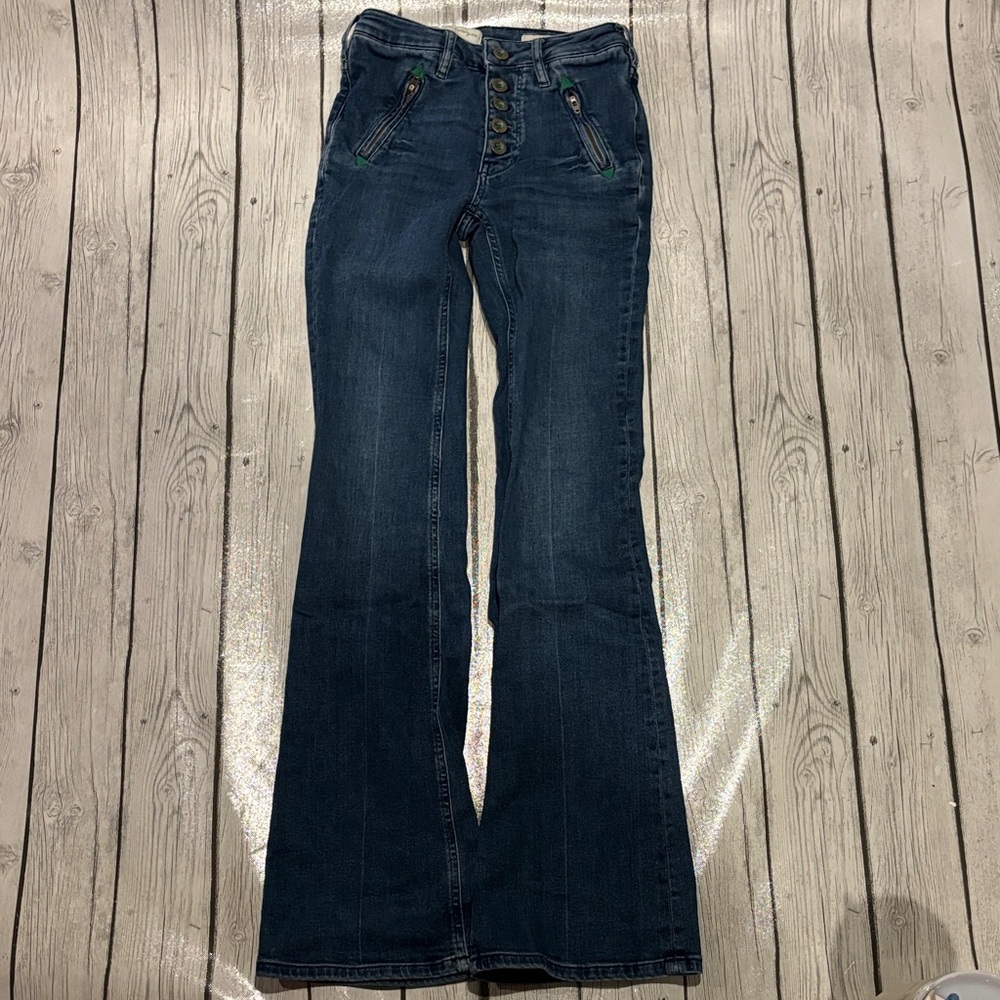 Pilcro and the Letterpress Dark Blue Flare Jeans high rise bootcut button fly - Picture 2 of 8